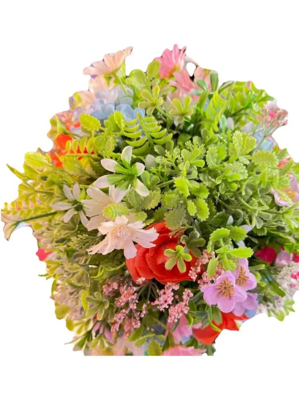 Ashwood 18” Coral & Blue Meadow Flower Artificial Topiary Plant In Black Planter